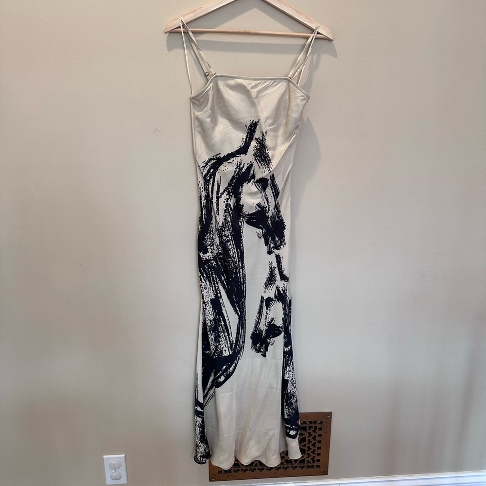 Anthropologie White Maxi Dress with Black Brushstroke Horse Print